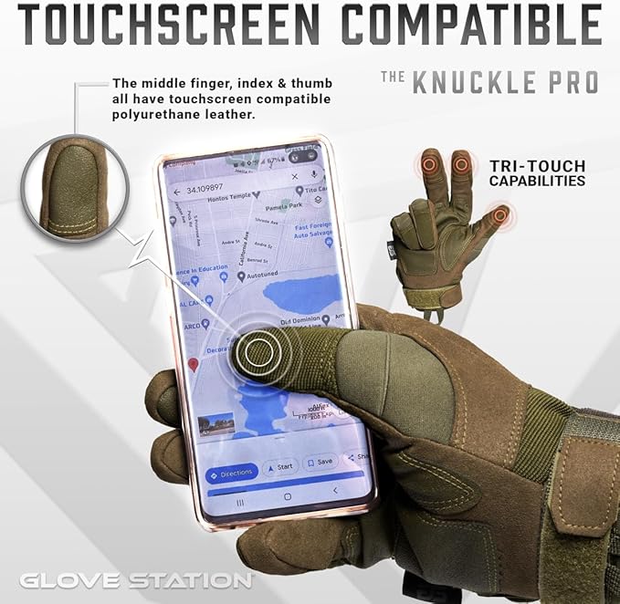 Glove Station Tactical Gloves for Men – Touchscreen Utility Gear with Hard Knuckle Protection Used in Motorcycle, Airsoft, Combat, Police, Shooting & Outdoor Work Green - Hard Knuckle Medium
