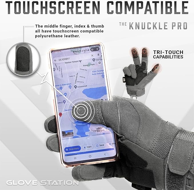 Glove Station Tactical Gloves for Men – Touchscreen Utility Gear with Hard Knuckle Protection Used in Motorcycle, Airsoft, Combat, Police, Shooting & Outdoor Work Gray - Hard Knuckle Large
