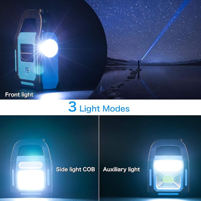 1 Pack 3 in 1 Solar USB Rechargeable Brightest COB LED Camping Lantern, Waterproof Emergency Flashlight LED Light