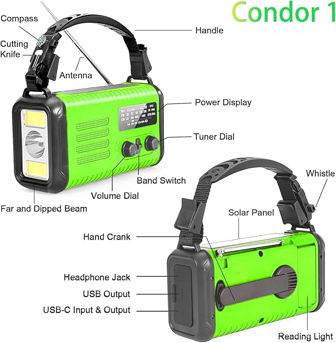 20000mAh Solar Hand Crank Emergency Radio, NOAA Portable Emergency AM/FM Radio with LED Flashlight Reading Lamp SOS Alarm USB-C Cell Phone Charger for Hurricane Survival
