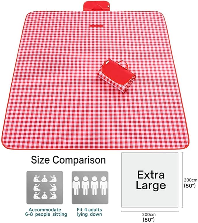 LRUUIDDE Extra Large Picnic Blanket Beach Blankets, Outdoor Foldable Waterproof Sand Mat for Beach Camping Hiking Travel Family Concerts Grass Park Music Festival Lawn Mats (Red, 80x80inch)