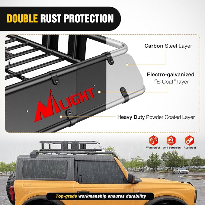 Nilight 64" x 39" x 6" Universal Roof Rack Cargo Basket Heavy-Duty 250LBS Capacity Rooftop Carrier Luggage Holder & Soft Waterproof|Cargo Bag|Net|Ratchet Straps for SUV Truck Vehicle