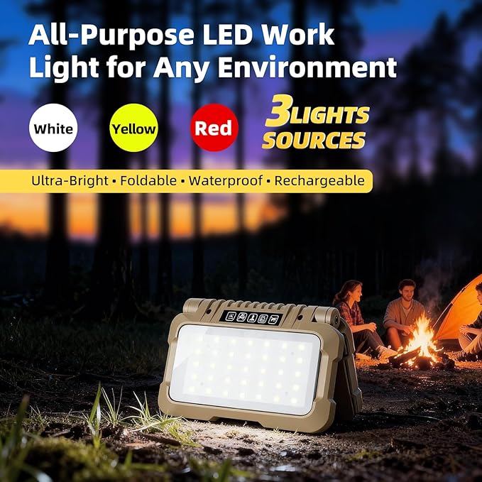 1500LM Folding Portable LED Camping Lantern, Rechargeable Camping Light,USB-C Work Light,5 Modes 3 Light Sources,1/4" Screw Adapter Tent Lights,Floodlight for Hiking,Power Outages,Garage,Job Lighting