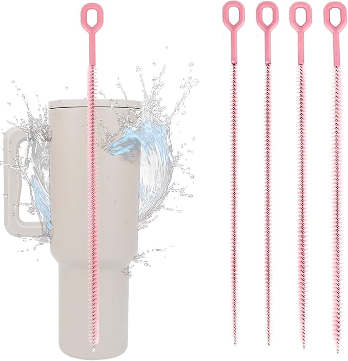 4pcs Straw Cleaner Brushes Compatible with Stanley, 31.5cm/12.4in Extra Long Full Bristle Coverage Reusable Straw Cleaning Brushes Cleaning Accessories (Macaron Pink, 3 Sizes)