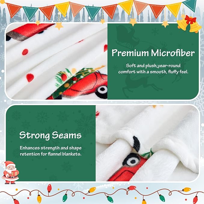 Edenleaf Christmas Blanket - White Holiday Throw with Santa Claus & Snowman - Warm Cozy Fleece Winter Blanket, 50x60 Inches，White