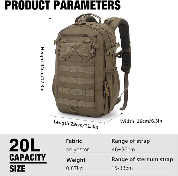 Mardingtop Small Hiking Backpack for Men 20L Military Tactical Molle Rucksack Daypack for Hiking,Travel,Camping