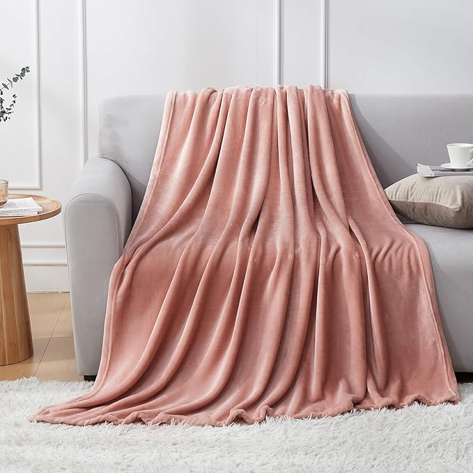 Hansleep Fleece Blanket for Couch Dusty Pink, Super Soft Flannel Fuzzy Throw Plush Cozy Blanket for All Seasons, Dusty Pink, Throw 50x60 Inches