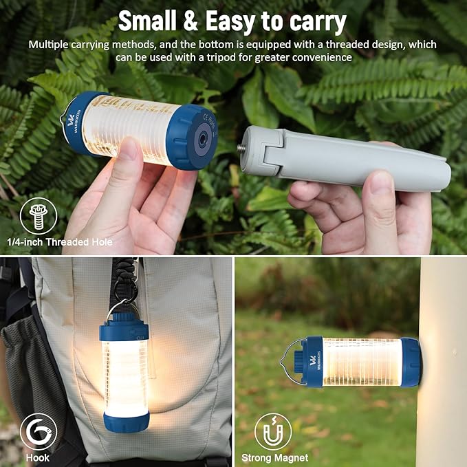 Wurkkos CL01 Camping Lantern Rechargeable, 550LM Led Lantern with Magnet Base, RGB light, Up to 300H Runtime, Camping Essentials, IP66 Waterproof Tent Light for Power Outages, Emergency, Camping, Blue