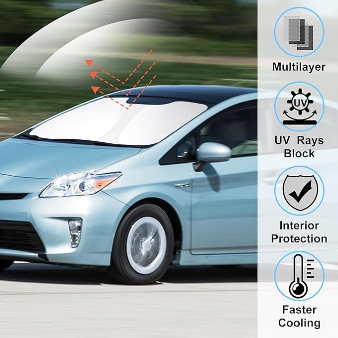 Windshield Sun Shade Custom Fit 2010-2015 Toyota Prius Hatchback Accessories(Not for Prius C or Prius V) Window Cover Sunshade Foldable Sun Visor Protector