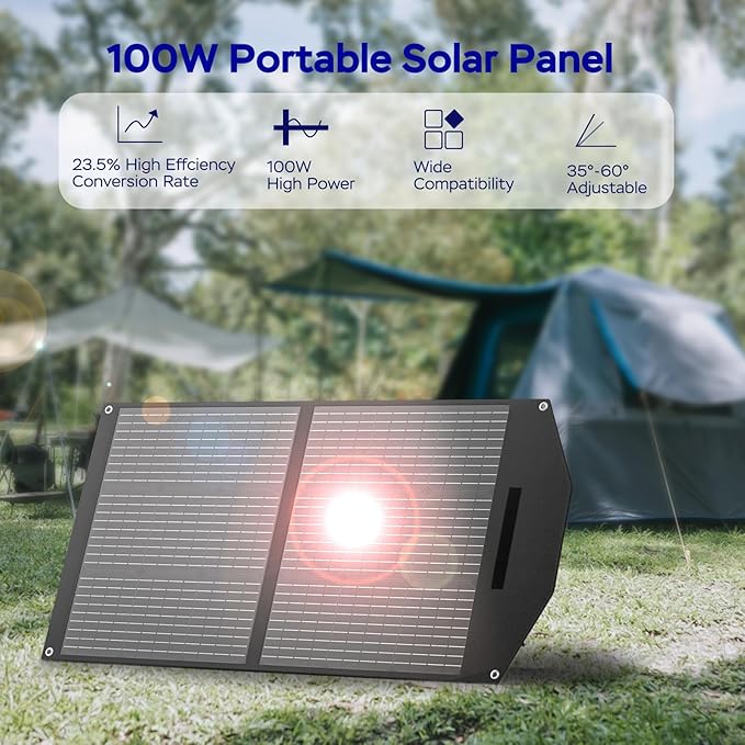 MARBERO 100W Portable Solar Panel 100 Watt Foldable Solar Panel IP68 Waterproof Charger for Power Station, USB/DC Devices 18V Output(10 Connectors) >23% High Efficiency for Camping Outdoor RV Cloudy