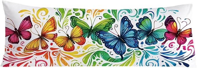 Colorful Rainbow Butterfly 20x54 Body Pillow Cover, Butterfly Lover Gifts for Women Girls Decorative Long Body Pillow Cases for Bed Couch