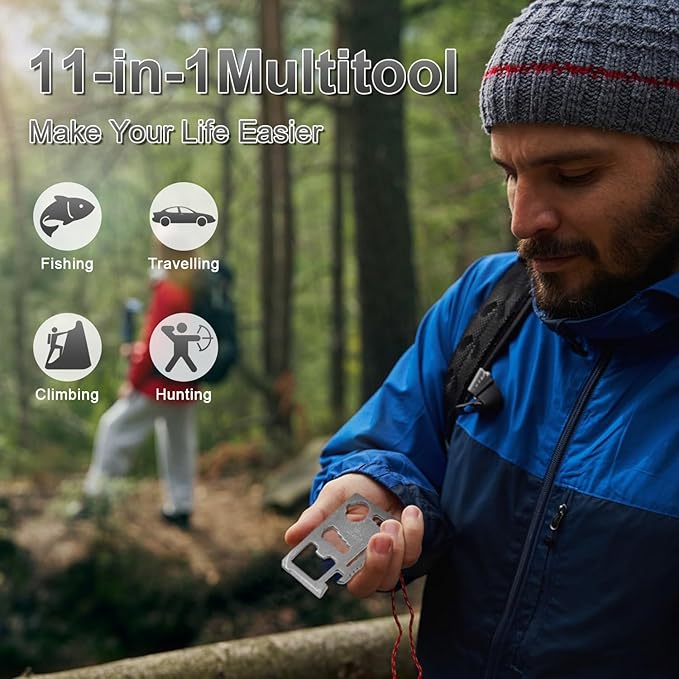 11-in-1 Credit Card Multitool For Men,20 Pack Survival Pocket Tools,Thickened Stainless Steel Bottle Opener Card,Credit Card Wallet Tool,Double Row Sawtooth Pocket Tool (20)