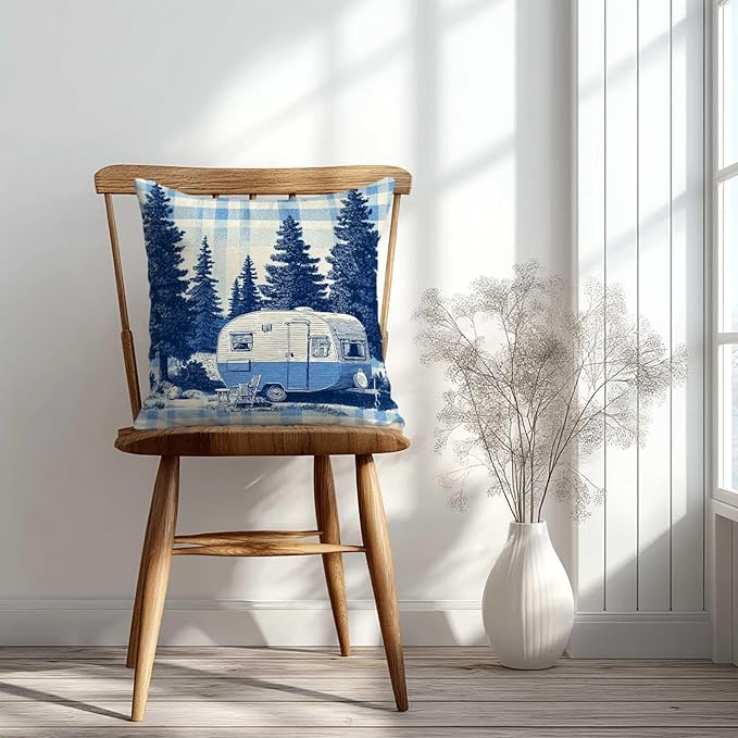 Cabin Throw Pillow Covers 18x18 Set of 2 | Rustic Camping Trailer Cushion Covers | Pine Forest Decorative Pillow Cases for Couch, Sofa, Lodge Bedroom and Lake House Decor
