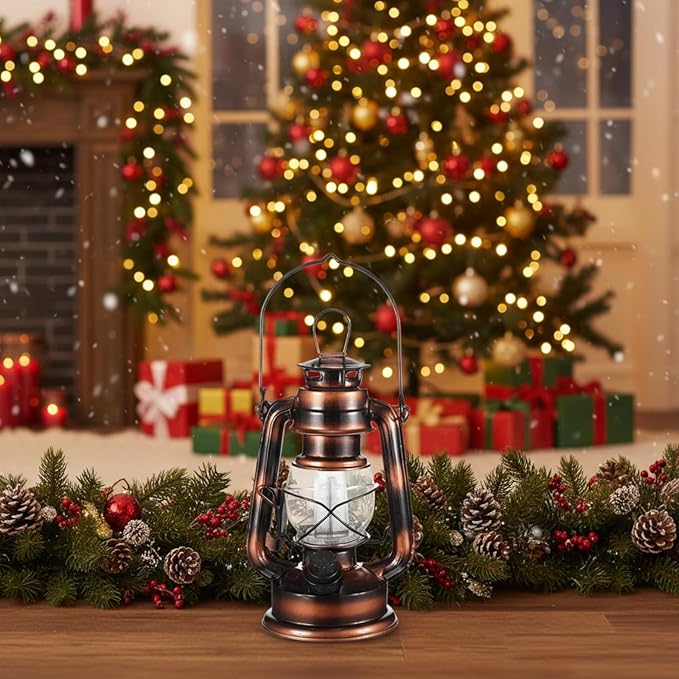 Hortsun 4 Pcs 8 Inch Vintage LED Hurricane Lantern Warm LEDs and Dimmer Switch Battery Operated Farmers Hanging Lantern for Indoor Outdoor Camping Usage Decor
