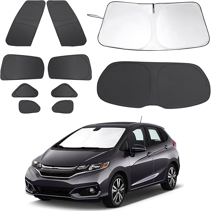 10PCS Windshield Sun Shade Custom Fit for 2015-2020 Honda Fit Accessories Foldable Sunshade Side Rear Window Shade Cover Full Set Privacy Protection Keeps Car Cool