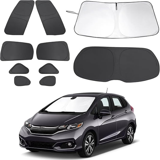 10PCS Windshield Sun Shade Custom Fit for 2015-2020 Honda Fit Accessories Foldable Sunshade Side Rear Window Shade Cover Full Set Privacy Protection Keeps Car Cool