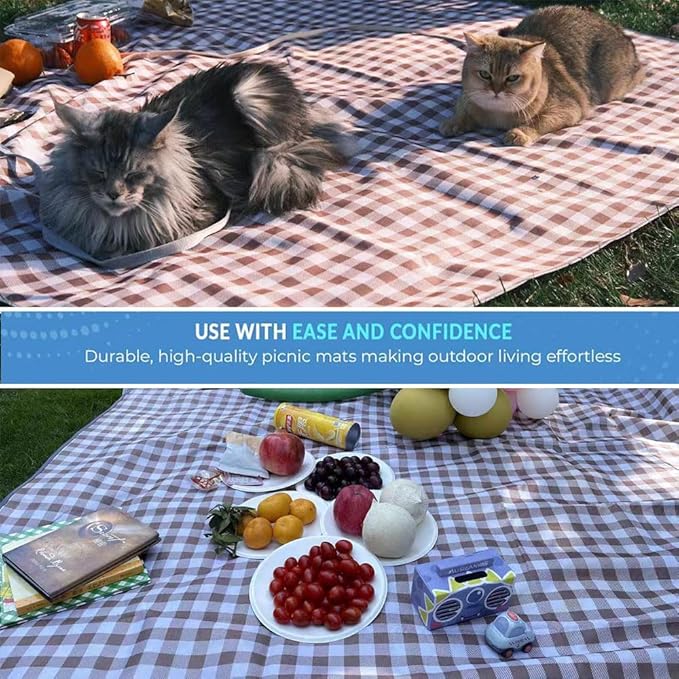 LRUUIDDE Extra Large Picnic Blanket Beach Blankets, Outdoor Foldable Waterproof Sand Mat for Beach Camping Hiking Travel Family Concerts Grass Park Music Festival Lawn Mats (Brown, 80x60inch)