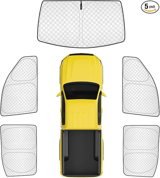 KMF 5pcs Thicken Sun Shades for GMC Sierra 2019-2025(1500 2500 3500) Accessories,Car Window Covers Sunshade for Windshield Side, Sun Visor UV Block and Blackout Privacy for Camping
