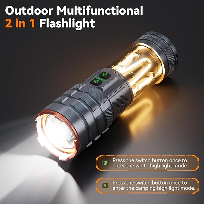 ADDplus Camping Flashlights,90000 Lumens 5000mAh Super Bright High Lumens Rechargeable Flashlight with 11 Modes,Waterproof,Adjustable LED Multi-Flashlight for Car,Outdoor,Camping,Walking,Tactical