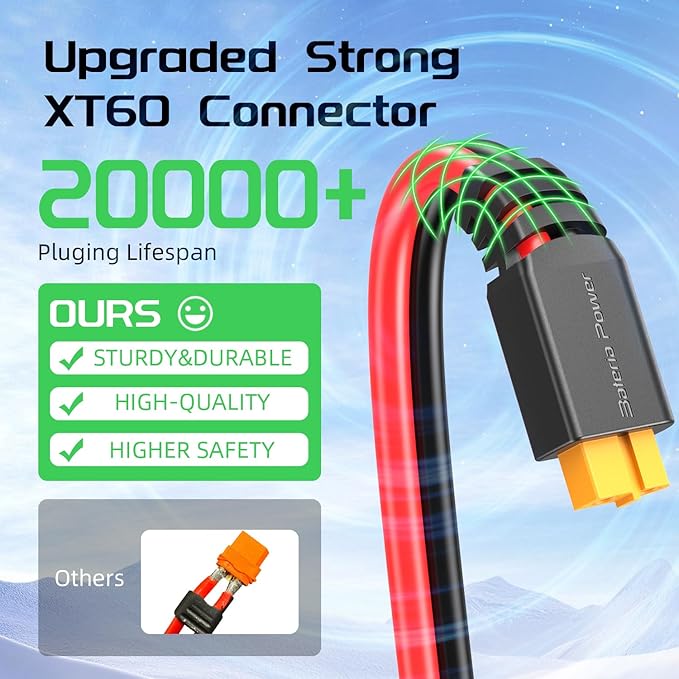 Bateria Power Solar to XT60 Charge Extension Cable 12AWG 2Ft Solar Connector to XT60 Adapter Cable for Solar Panel to LiFePO4 Battery RV Portable Power Station Solar Generator