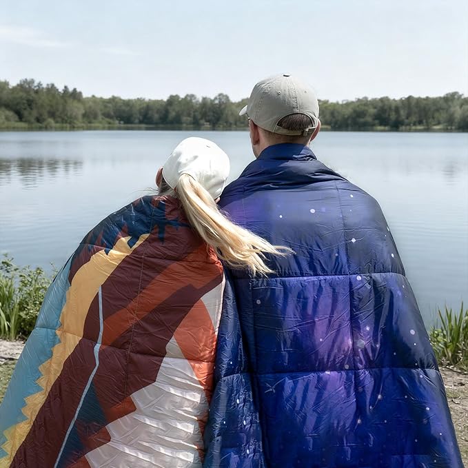 SUNNYFEEL Outdoor Camping Blanket,55"x79", Single-Sided Printed Polyester Camping Blanket for Traveling Hiking Picnic Stadium Beach Party,Starry Sky
