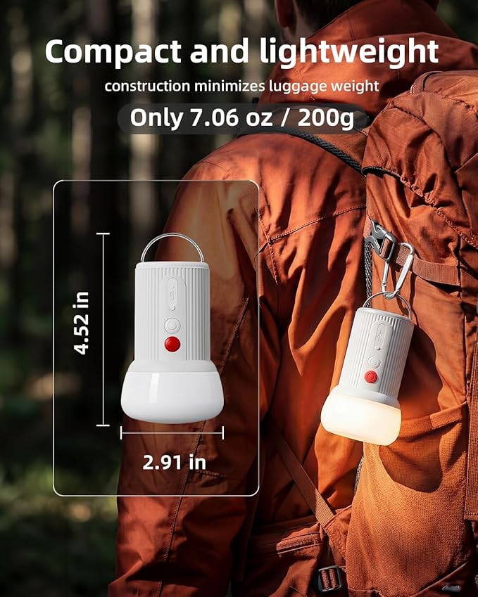 LED Rechargeable Camping Lantern with Hook - 6000mAh Emergency Outdoor Camping Lights, IPX5 Water Resistant Portable Tent Lights for Camping Hiking, Backpacking, Fishing, Outages (White 2pack)