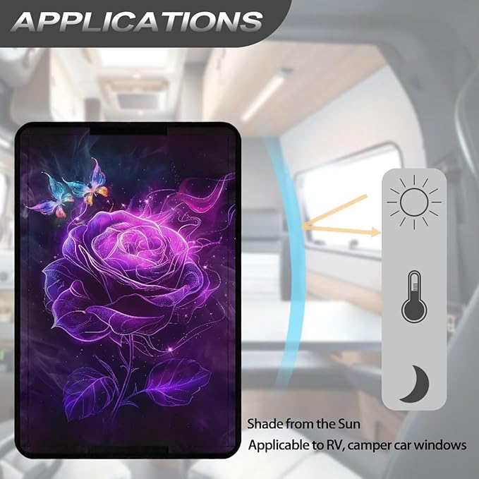 RV Door Window Shade Cover, 3D Rose Butterfly Camper Door Window Blackout Shade with Hook and Loop, Universal 17.3x26 Inches RV Trailer RV Accessories