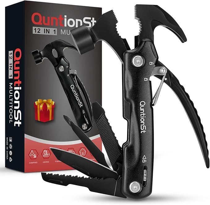 Birthday Gifts for Men,12-in-1 Hammer Multitool,Christmas Stocking Stuffers for Him Adults Dad Husband Boyfriend, Camping Essentials Mens Gift for Him, Fathers Day Gift Idea,Mini Multi Tool