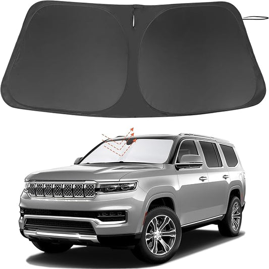TINGLU Sun Shade for Jeep Wagoneer 2022-2025 2026(NOT for Grand Wagoneer) Accessories Windshield Sun Shade Window Shade UV Rays Protection Sun Visor Cover with Steering Wheel Sunshade Storage Bag