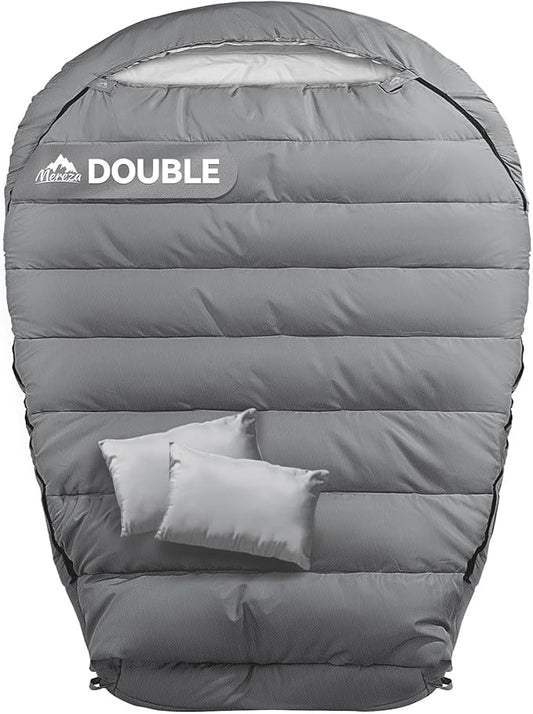 MEREZA Mummy Double Sleeping Bag for Adults with Pillow Cold Weather 0 Degree 2 Person Sleeping Bag for Big Tall Mens Couples Family Camping