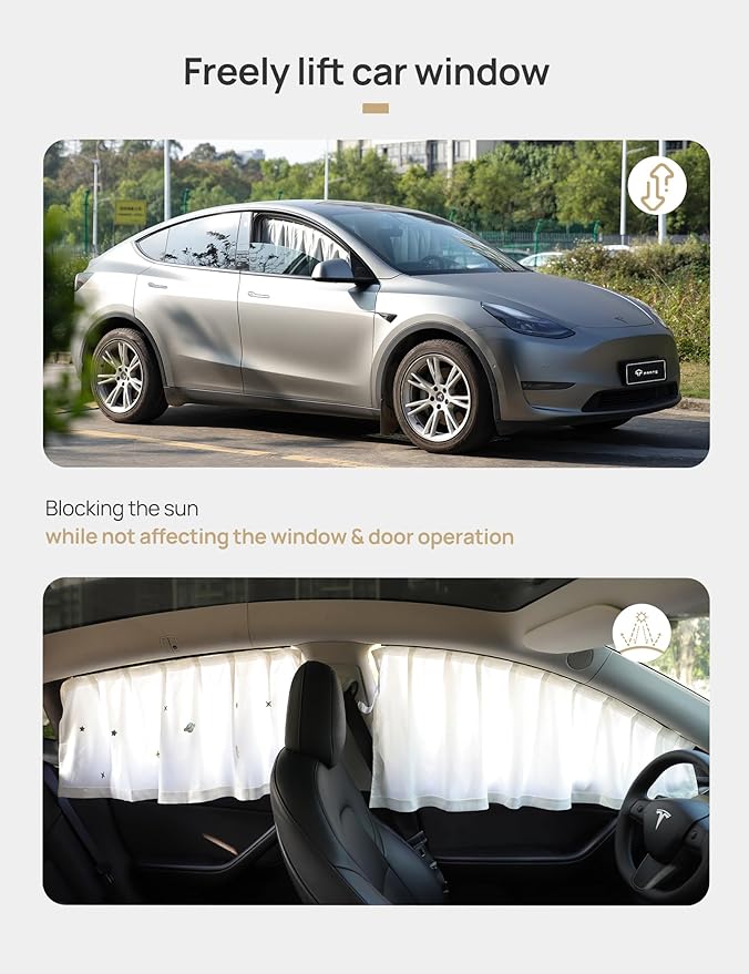 TPARTS Side Window Sunshade for Tesla Model Y 2021-2026 (Including New Model Y Juniper) Privacy Curtain Blinds Front & Rear Window Shade Silk Fabric Set of 4 (Standard, Premium, Performance)