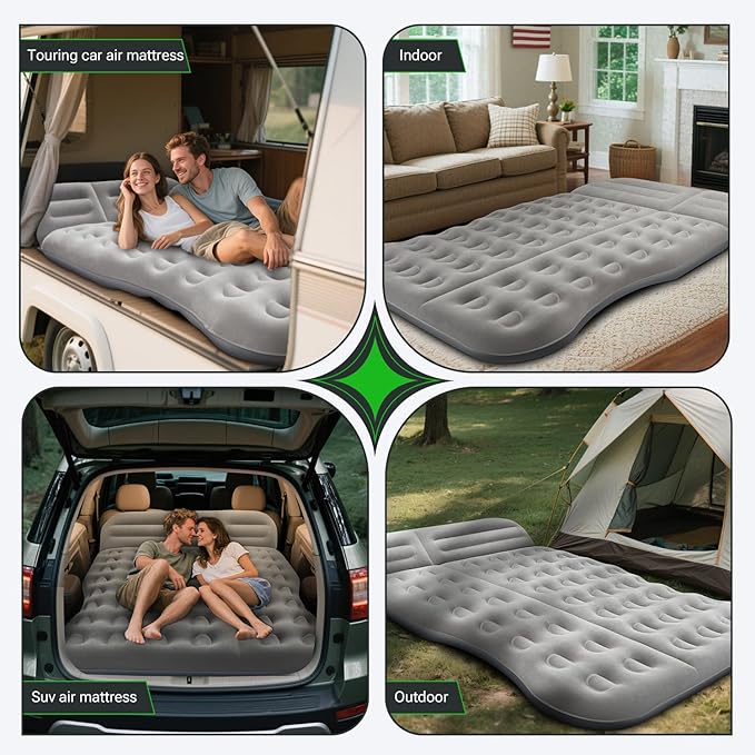 SUV Air Mattress,Thickened Flocked Camping Bed for Car,Includes Electric Pump & 2 Foot Pedals,Portable Inflatable car Mattress (Gray)