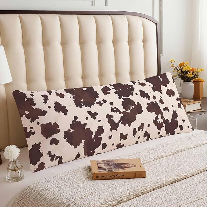 Body Pillowcases with Zipper Cowhide, Cow Or Horse Print Cozy Body Pillow Covers Cushion Cover 20 X 54 Inches Outdoor Body Pillow Pillowcase for Home Bedroom Couch Sofa, Brown