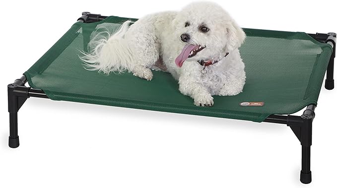 K&H Outdoor Elevated Dog Bed - Cooling Raised Dog Bed for Small & Medium Pets, Breathable Mesh Hammock Design, Indoor/Outdoor Washable Cover, Portable Metal Frame, Green, Medium 32x25in