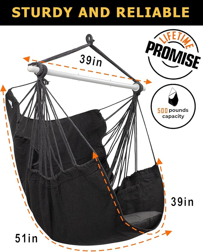 ADVOKAIR Hammock Chair Swing, Heavy-Duty Hanging Rope Swing Seat Supports 500 Lbs, Ideal for Outdoor Patio, Backyard, Porch, Deck & Indoor Bedroom Use