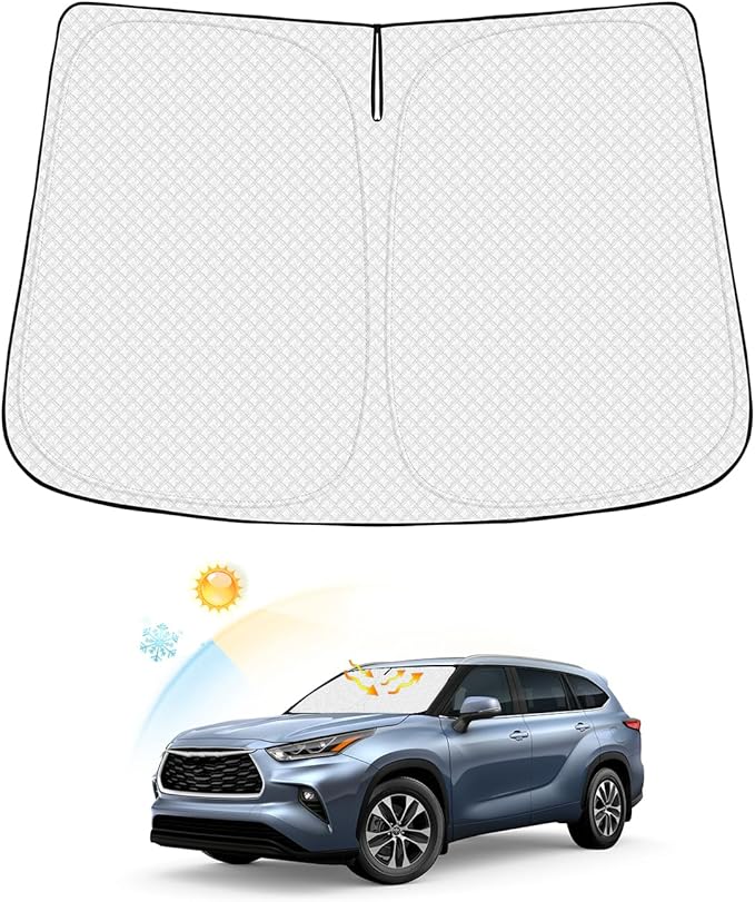Canvcle Windshield Sun Shade for Toyota Highlander 2020-2025 2026 Accessories Thicken 6-Layer Front Window Sunshade Cover Sun Visor Protector Foldable Block UV Rays Keep Vehicle Cool