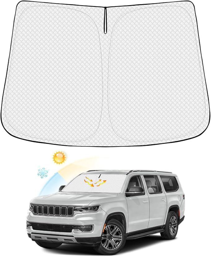 Canvcle Windshield Sun Shade for Jeep Wagoneer Accessories 2022-2026 (NOT for Grand Wagoneer) Thicken 6-Layer Front Window Sunshade Cover Sun Visor Protector Foldable Block UV Rays Keep Vehicle Cool