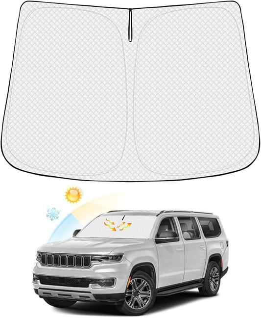 Canvcle Windshield Sun Shade for Jeep Wagoneer Accessories 2022-2026 (NOT for Grand Wagoneer) Thicken 6-Layer Front Window Sunshade Cover Sun Visor Protector Foldable Block UV Rays Keep Vehicle Cool
