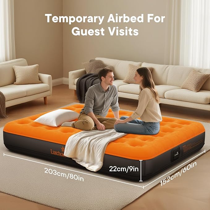 Luxchoice Air Mattress with Built-in USB Rechargeable Pump Camping Inflatable Mattress Portable Blow up Mattress Air Bed Guest Bed for Home Outdoors Hiking Travel