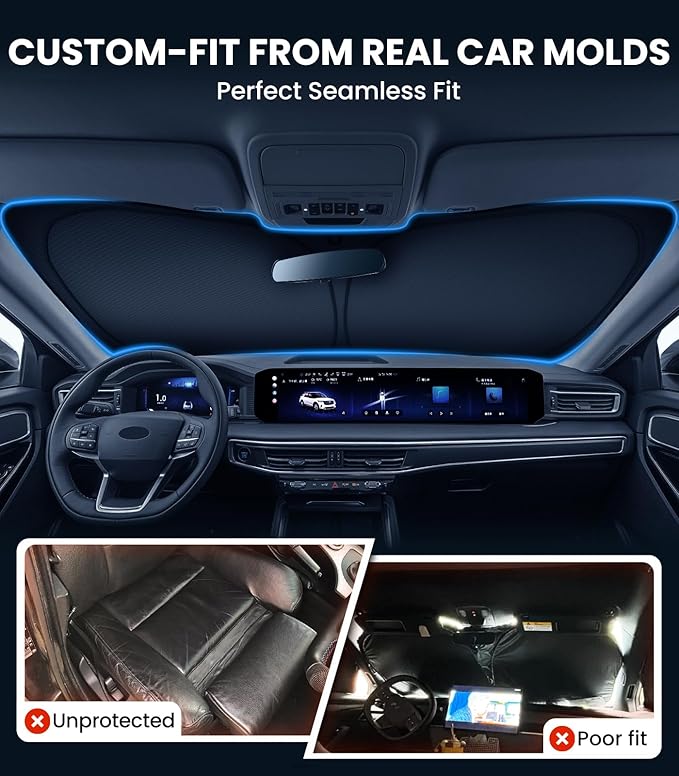 Zanch Custom Windshield Sun Shade for Ford Explorer 2020-2026, 7-Layer UV & Heat Block, 3D Laser Scanned, Interior Protection, Keep Car Cooler, Foldable SUV Accessories