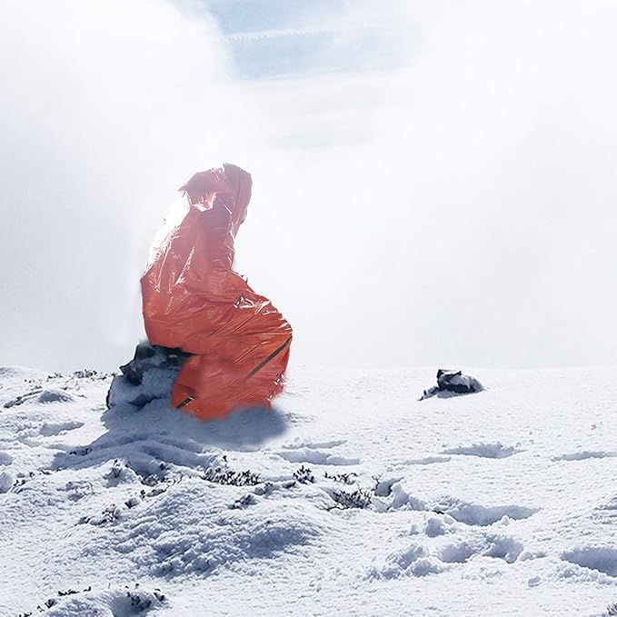 Bivvy Emergency Sleeping Bag - Lightweight & Compact - Waterproof, Thermal, Emergency Blanket - Mylar Sleeping Bag in Portable Drawstring Sack - Orange