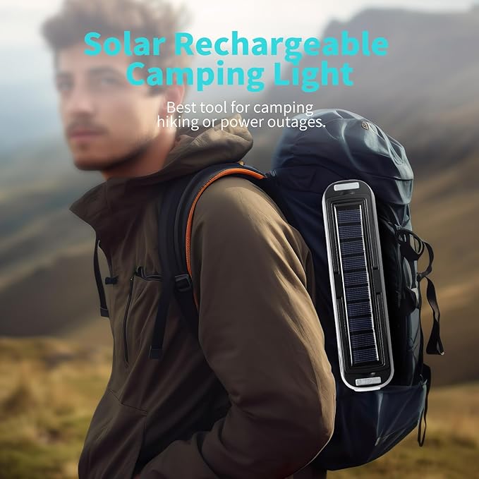 Solar Rechargeable Camping Lantern - 2000 Lumens, 4 Light Modes, Solar & USB Charging (Black)