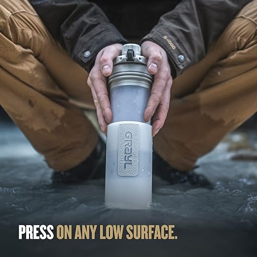GRAYL GeoPress 24 oz Water Purifier Bottle - Filter for Hiking, Camping, Survival, Travel (Peak White)