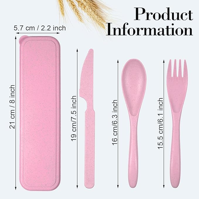 Yahenda 28 Set Reusable Travel Utensils Set with Case Wheat Straw Cutlery Portable Spoon Knife Fork Plastic Tableware Lunch Box Accessories Bulk for Adult Travel Picnic Camping Utensil(Assorted Color)