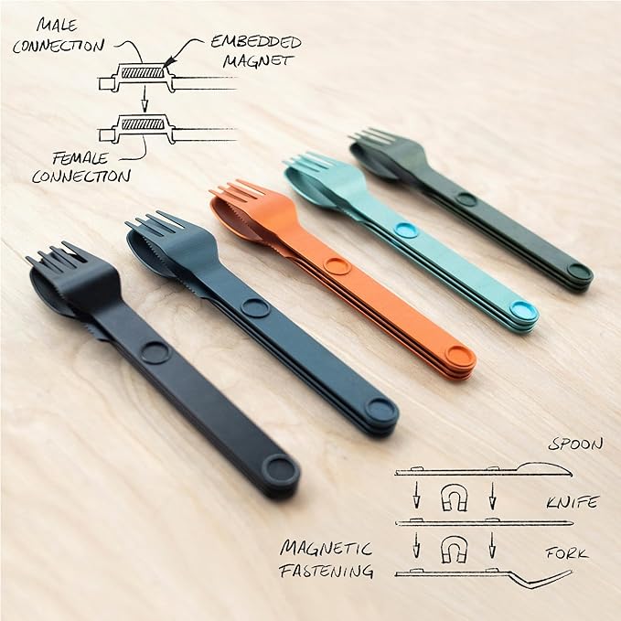 FULL WINDSOR - MAGWARE Magnetic Camping Cutlery Set - Travel Utensils for Camping, Cooking, and Outdoor Dining - Knife, Fork & Spoon - Portable Silverware with Pouch - Blue (3 PCS)