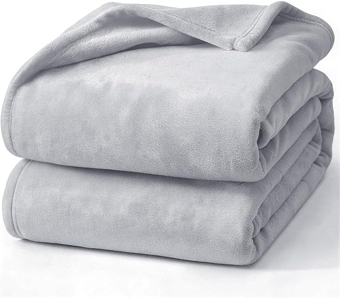 Hansleep Fleece Light Grey Queen Blanket, Super Soft Flannel Fuzzy Plush Cozy Blanket for All Seasons, Light Grey, Queen 90x90 Inches