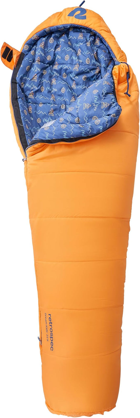 Retrospec Dream 25 Kids Sleeping Bag for Camping - Mummy Style, Water-Resistant, Lightweight 3lbs 3oz, Adjustable Length, Draft Collar, 25°F Rating