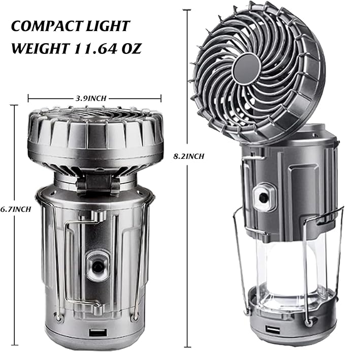 SupBri Solar Camping Lantern with Fan,Rechargeable Camping Fans Charging for Phone, Battery Operated Light for Hurricane Power Outage Tent Emergency Camping Gear Must Haves