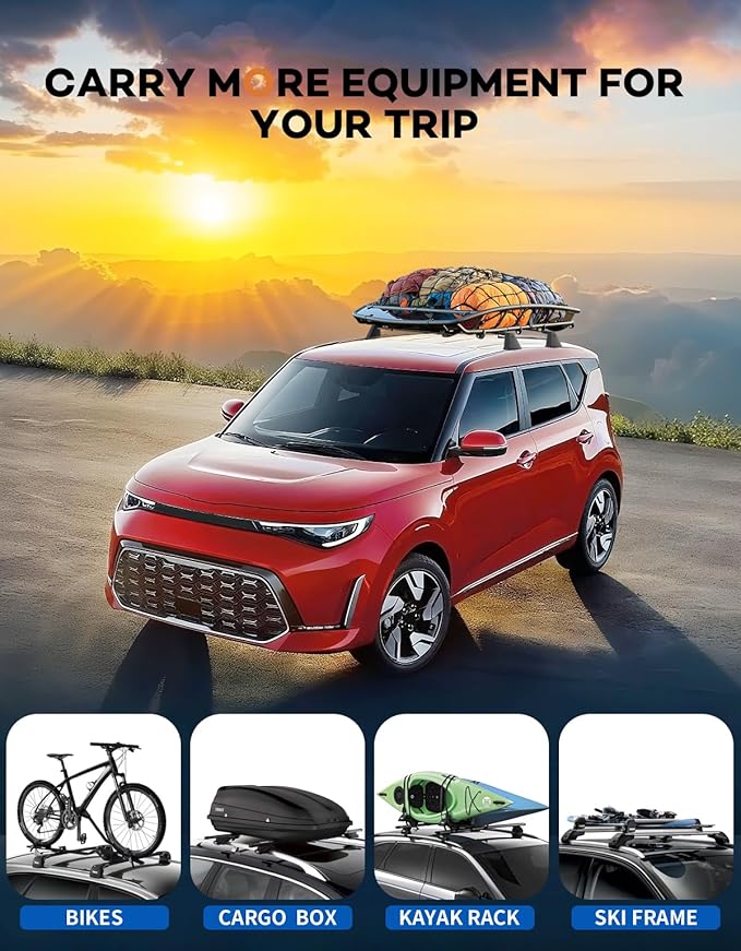 Wonderdriver Lockable 220lbs Roof Rack Cross Bars Compatible with Kia Soul 2020-2025 (Without Side Rails),Heavy Duty Aluminum Roof Rails Crossbars Cargo Canoe Black Rooftop Cargo