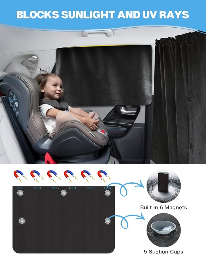 57.68 × 31.50 inch Set of 3 Car Privacy Curtains for SUV/ MVP/ Pickup Truck/ Small Car/ Sedan Accessories Universal Window Shades Light Blocking Sunshades for Kids Rear Side Window Shades